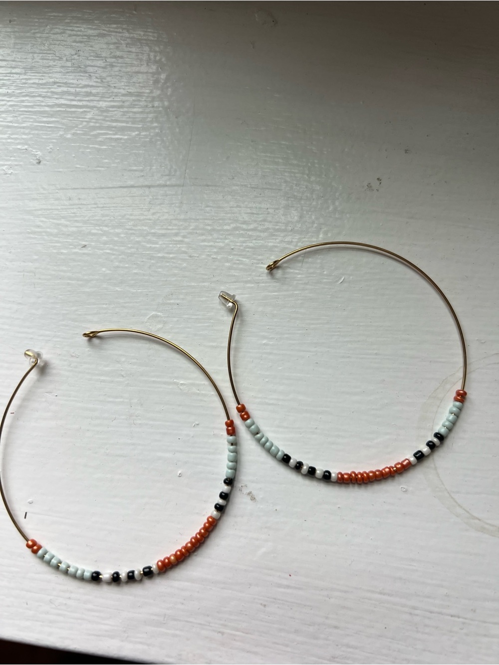 Plunder Gold Hoop Earrings with Orange, Light Blue and Black Beads